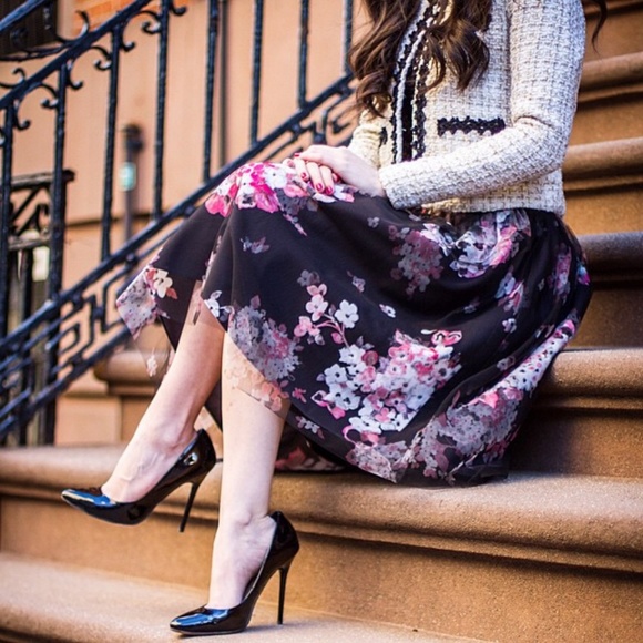 Milly Black Floral Skirt with Tulle Overlay - Picture 2 of 2